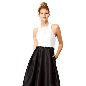 Monique Lhuillier Women's Black & White Jadore Beaded Waist Contrast Gown Size 6